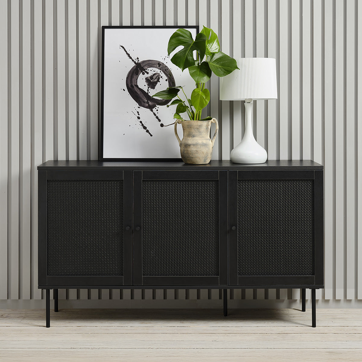 buffet-140-cm-3-portes-bois-et-cannage-noirs-manarola