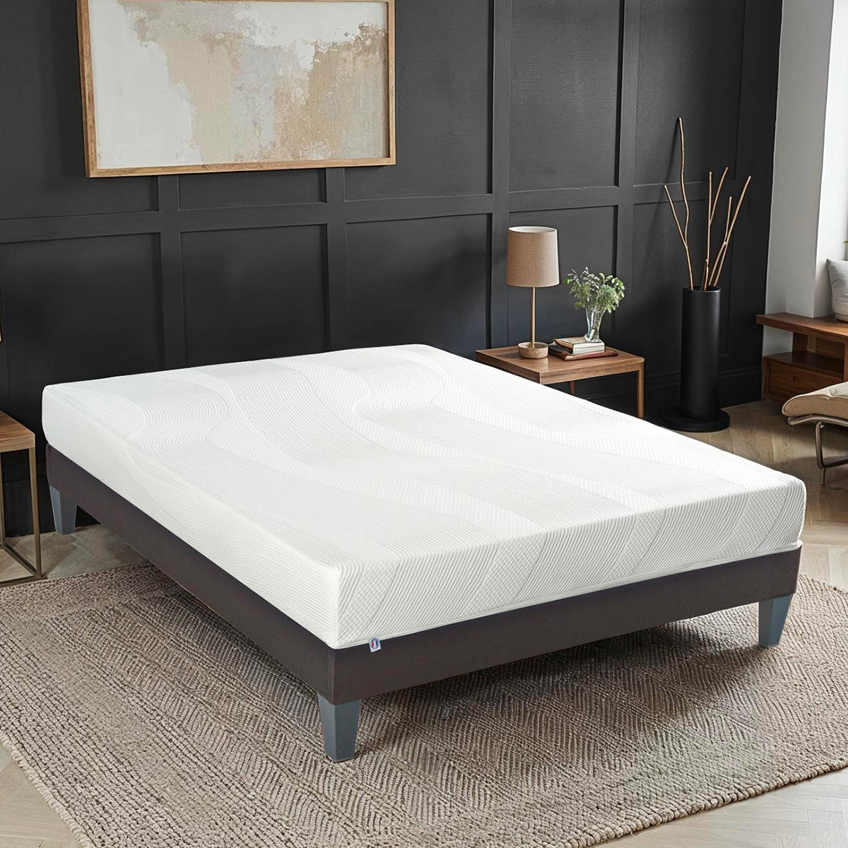 Ensemble Paris - Matelas mousse mémoire de forme + Sommier bois - 24 cm d'épaisseur - Accueil moelleux, soutien ferme