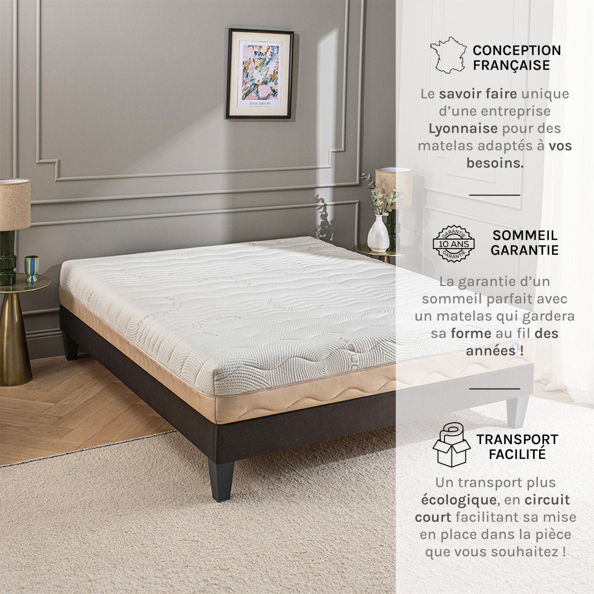 Prêt-à-dormir LÉMAN avec Sommier, Couette, Oreillers et Protège-matelas