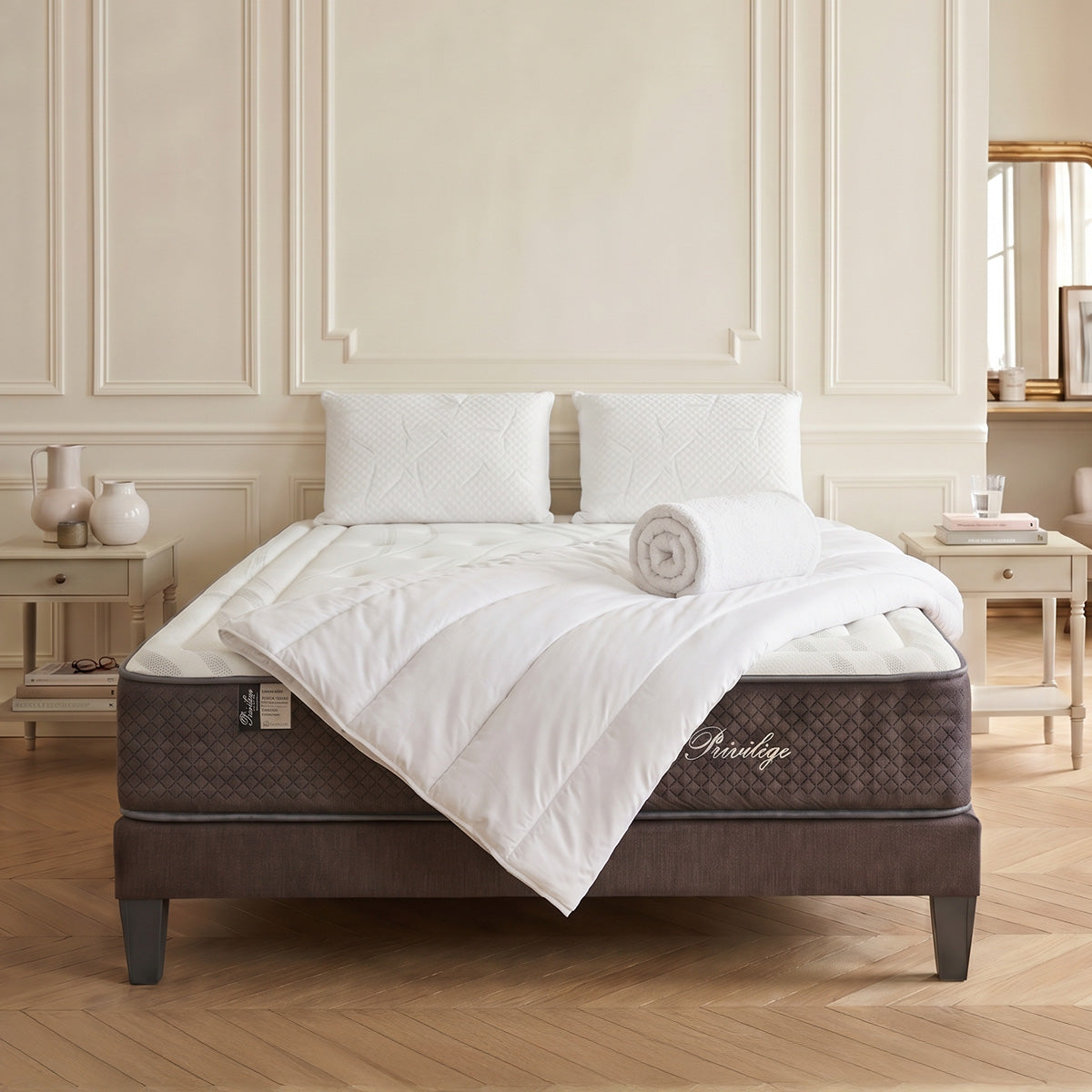 Pack prêt à dormir Privilège - Matelas + Sommier + Couette, oreillers, protège-matelas - 30 cm d'épaisseur