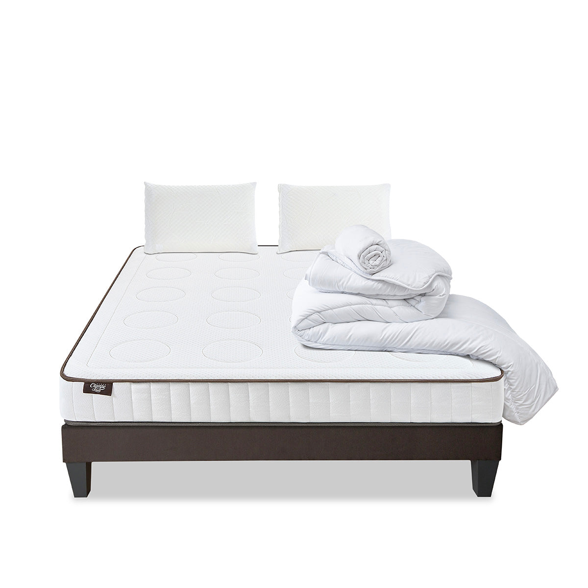Prêt-à-dormir CRISTAL avec Sommier, Couette, Oreillers et Protège-matelas