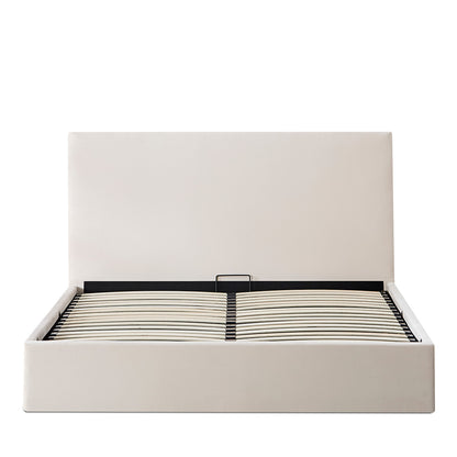 Lit Coffre Velours Beige NÉMÉSIS