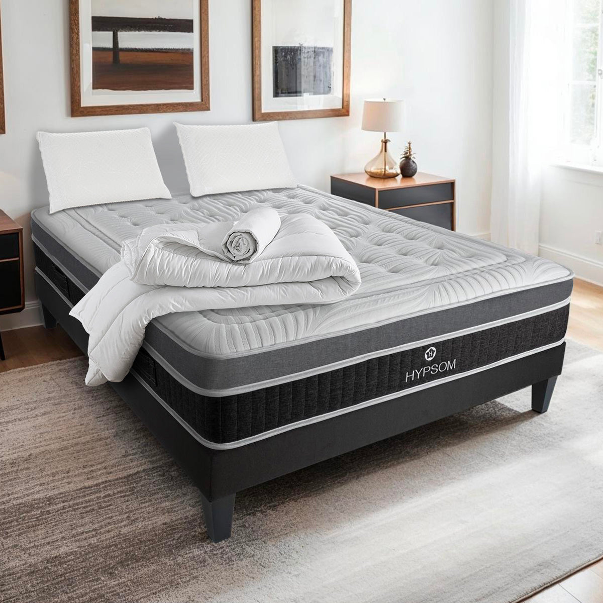 Pack Prêt à dormir ELEGANCE Matelas Mémoire de forme + Sommier + Accessoires