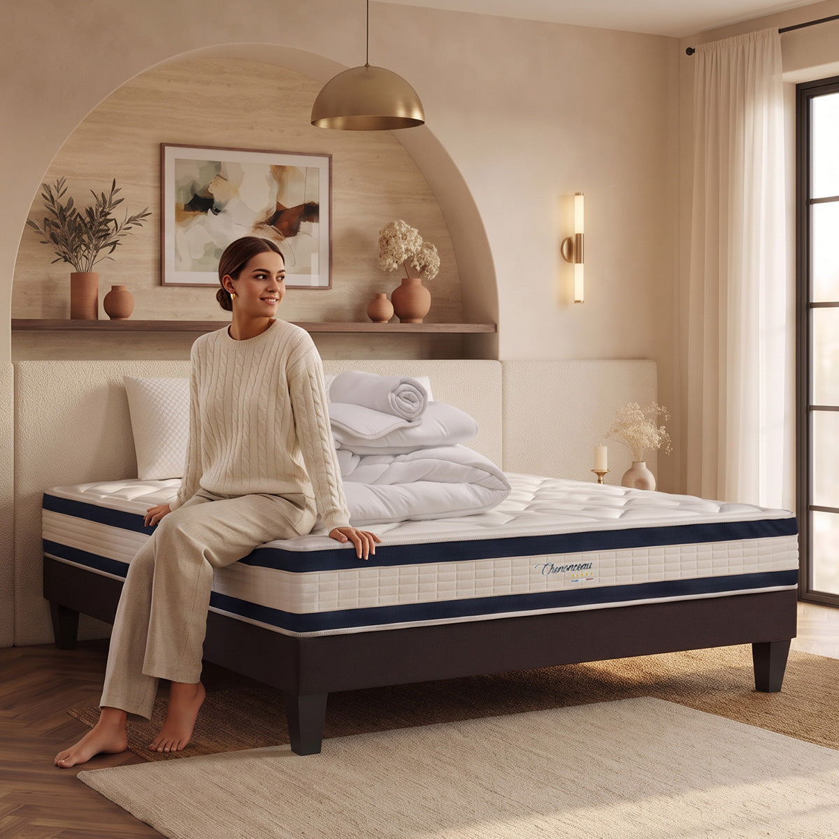 Pack Chenonceau - Matelas + Sommier + Accessoires - La chambre équipée en une fois - 26 cm d'épaisseur