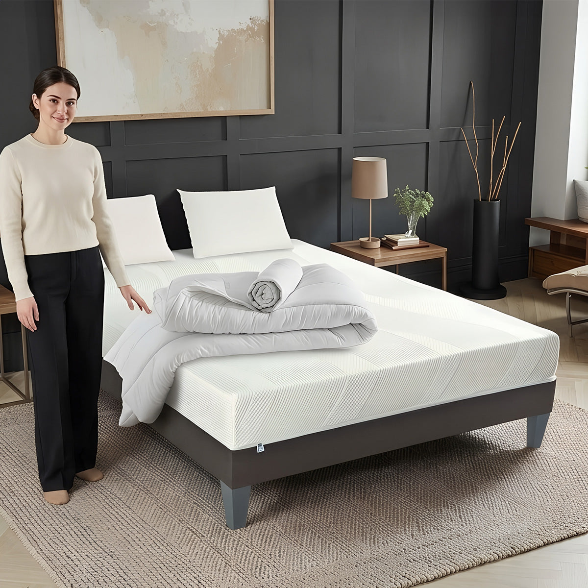 Pack Paris - Matelas + Sommier + Accessoires - La chambre équipée en une fois - 24 cm d'épaisseur