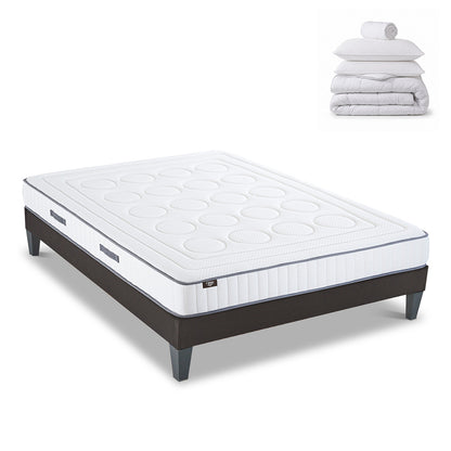 Pack prêt à dormir Cristal - Matelas + Sommier + Couette, oreillers, protège-matelas - 18 cm d'épaisseur