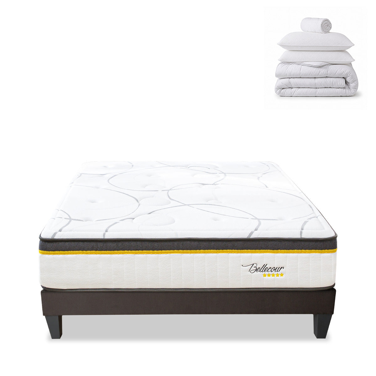 Pack prêt à dormir Bellecour 3.0 - Matelas + Sommier + Couette, oreillers, protège-matelas - 30 cm d'épaisseur