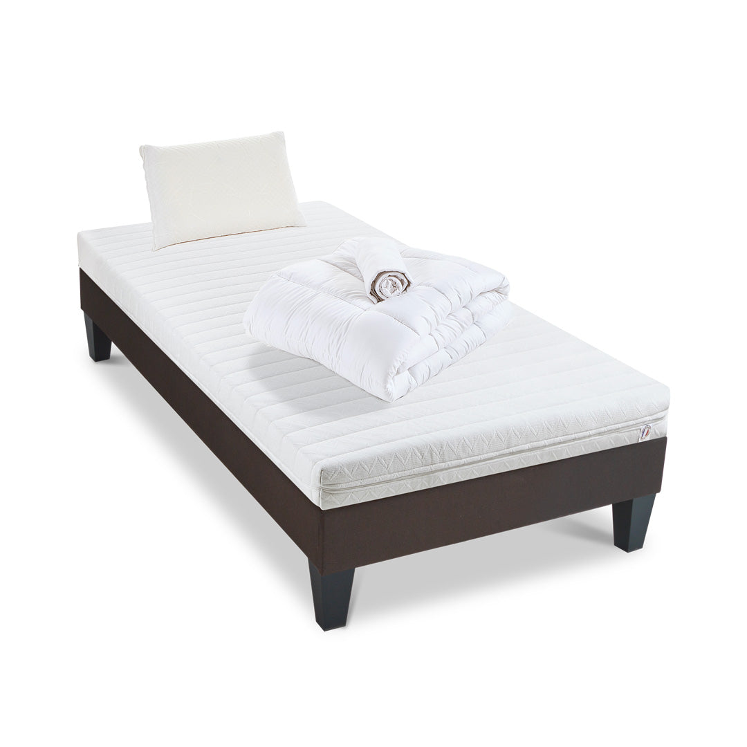 Pack prêt à dormir Egio - Matelas + Sommier + Couette, oreillers, protège-matelas - 12 cm d'épaisseur