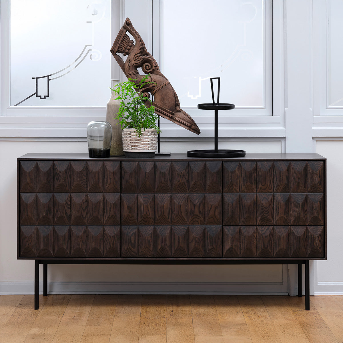 buffet-160-cm-2-portes-3-tiroirs-bois-fonce-posada
