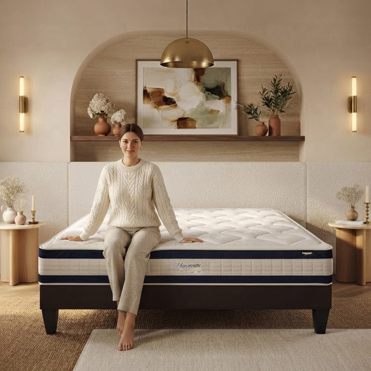 Ensemble Chenonceau - Matelas mémoire de forme 26 cm + Sommier bois - Accueil moelleux, soutien ferme