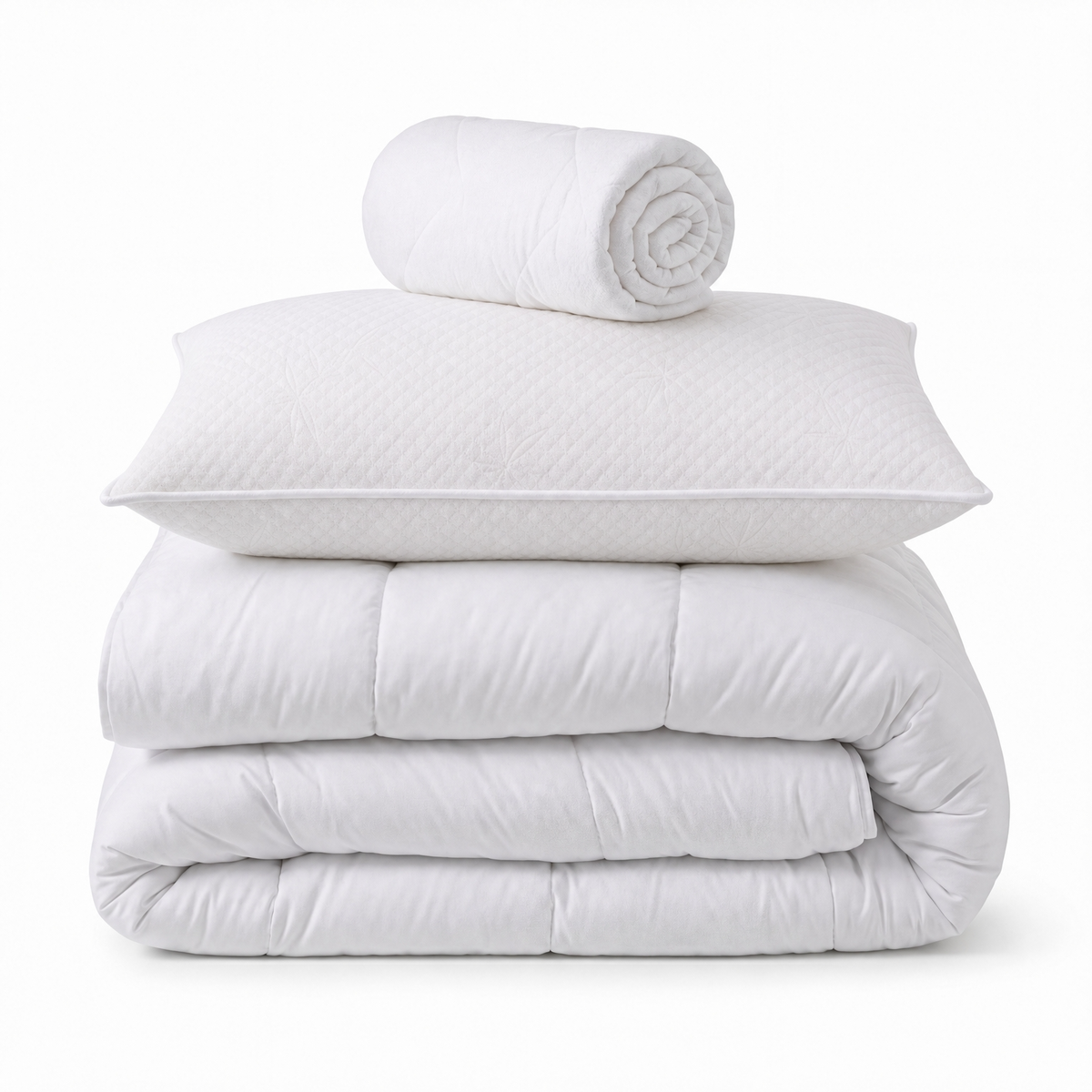 Pack prêt à dormir Egio - Matelas + Sommier + Couette, oreillers, protège-matelas - 12 cm d'épaisseur