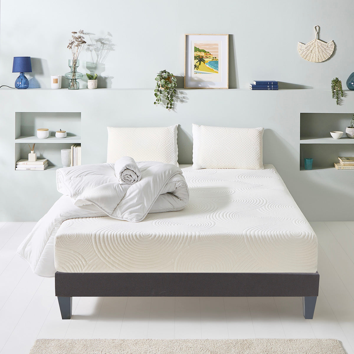 Prêt-à-dormir HÉRA avec Sommier, Couette, Oreillers et Protège-matelas