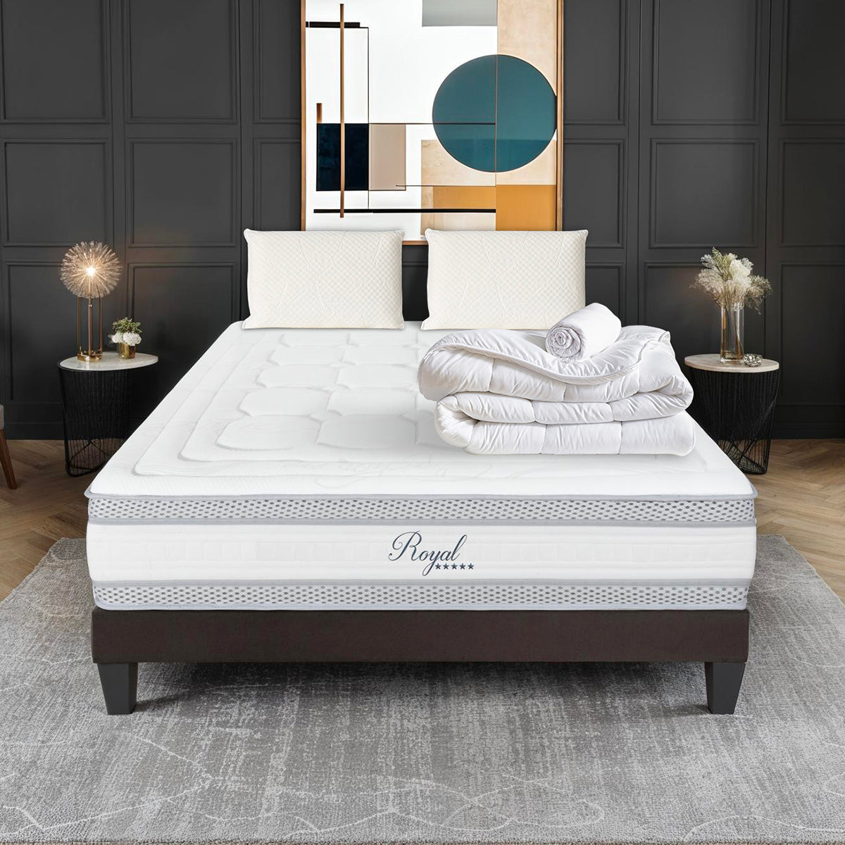 Pack Prêt à dormir ROYAL 5*Matelas Mémoire de forme + Sommier + Accessoires