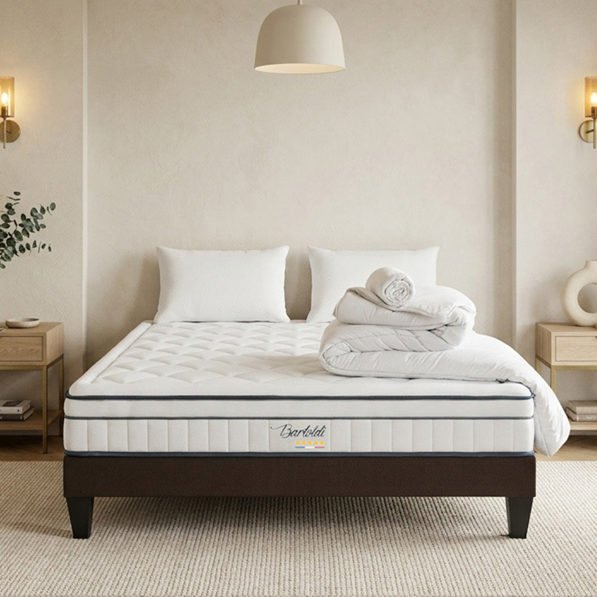 Pack Bartoldi - Matelas + Sommier + Accessoires - La chambre équipée en une fois - 22 cm d'épaisseur