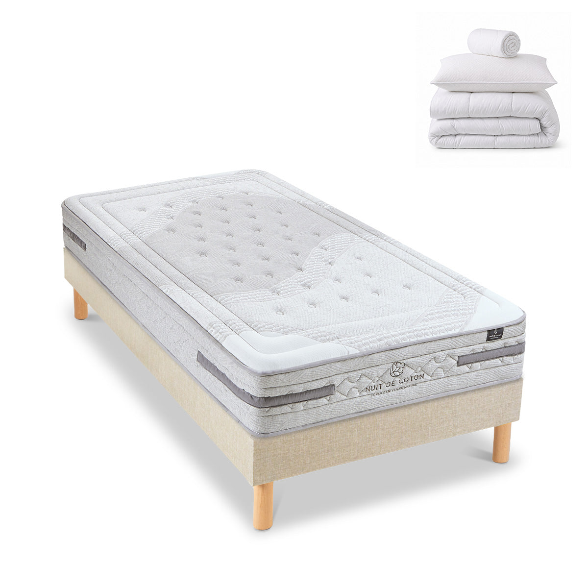 Pack Sérénade - Matelas + Sommier + Accessoires - La chambre équipée en une fois - 26 cm d'épaisseur