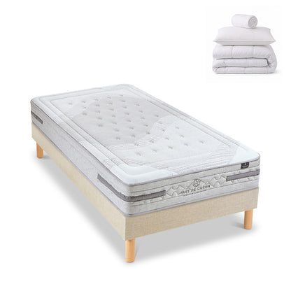 Pack Sérénade - Matelas + Sommier + Accessoires - La chambre équipée en une fois - 26 cm d'épaisseur