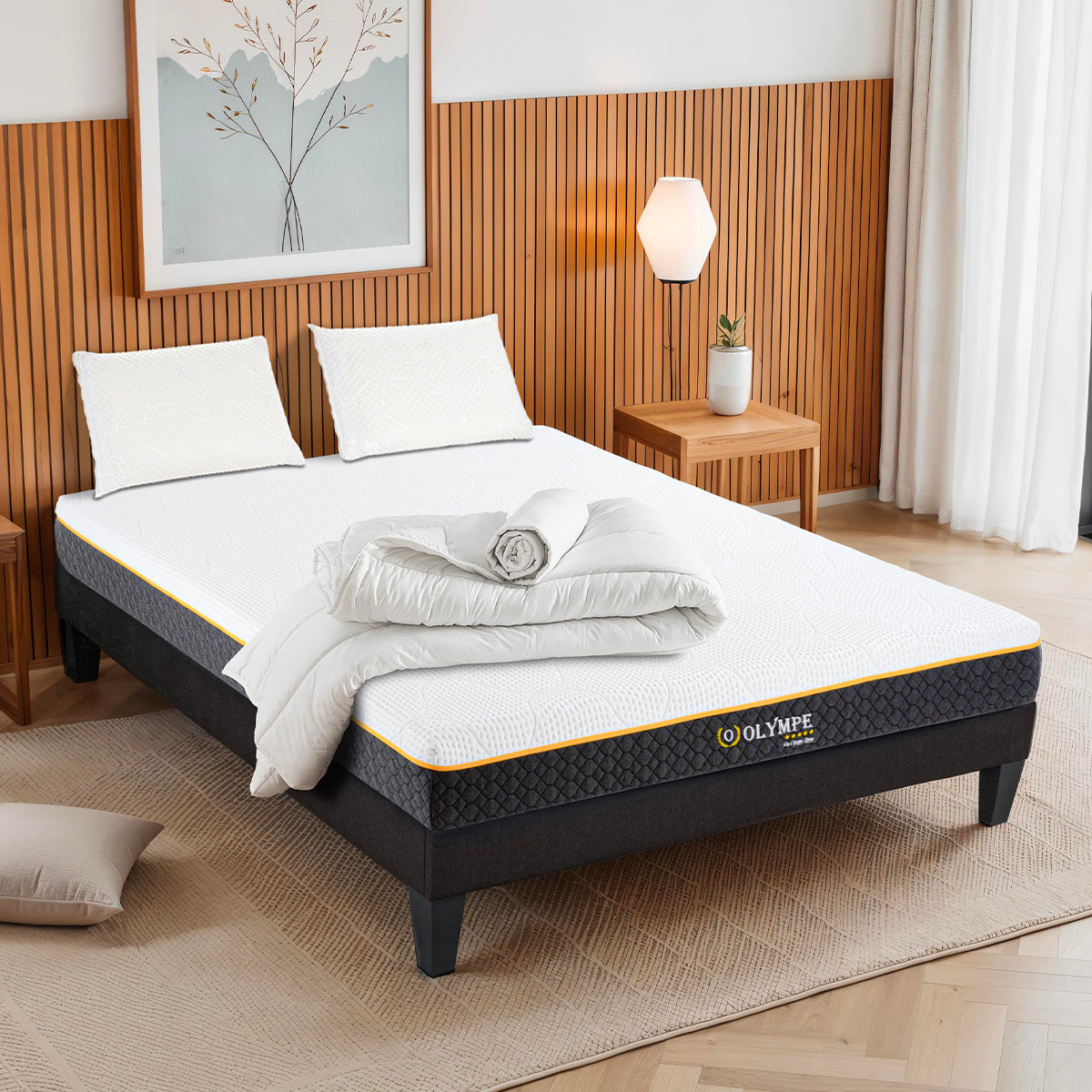 Prêt-à-dormir Olympe avec Sommier, Couette, Oreillers et Protège-matelas