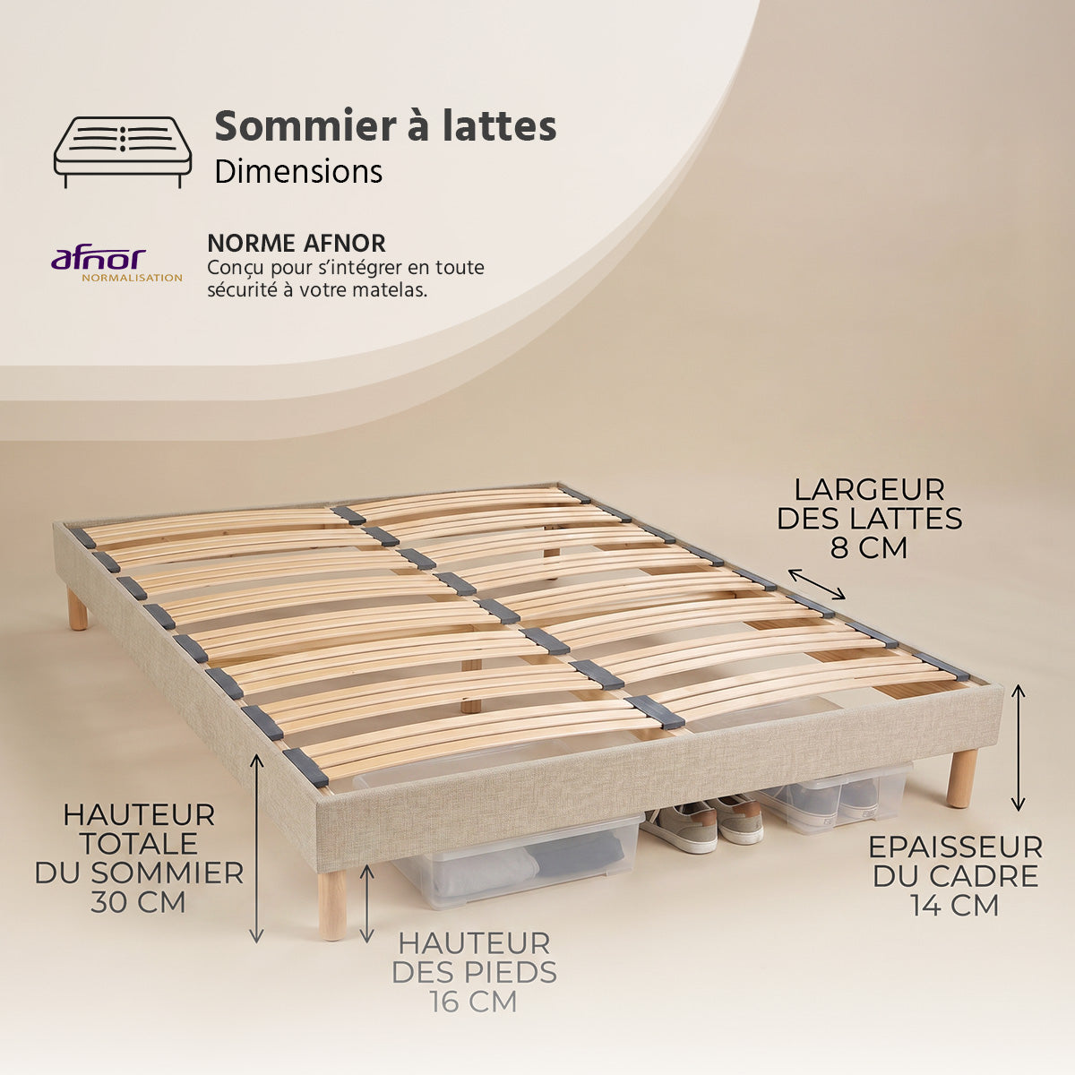 Sommier à lattes Tissu beige LINO