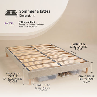 Sommier à lattes Tissu beige LINO