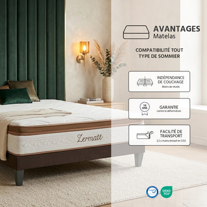 Matelas Zermatt - Mousse mémoire de forme - 31 cm d'épaisseur - Accueil équilibré, soutien très ferme