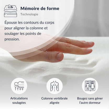 Ensemble Cristal - Matelas mémoire de forme + Sommier tri-lattes - 18 cm d'épaisseur - Accueil équilibré, soutien ferme