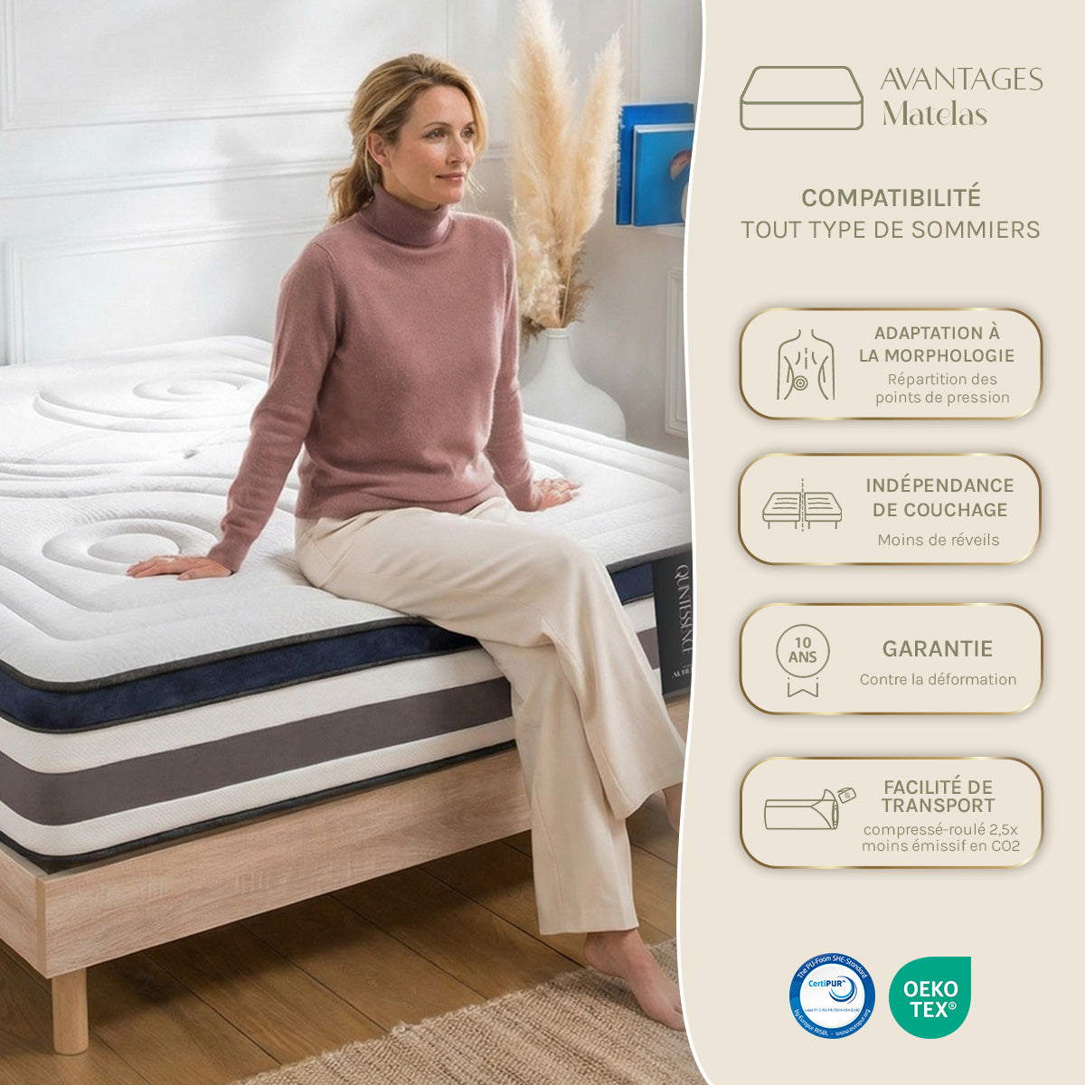 Ensemble Matelas QUINTESSENCE et Sommier SÉLÉNA