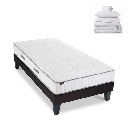 Pack prêt à dormir Cristal - Matelas + Sommier + Couette, oreillers, protège-matelas - 18 cm d'épaisseur