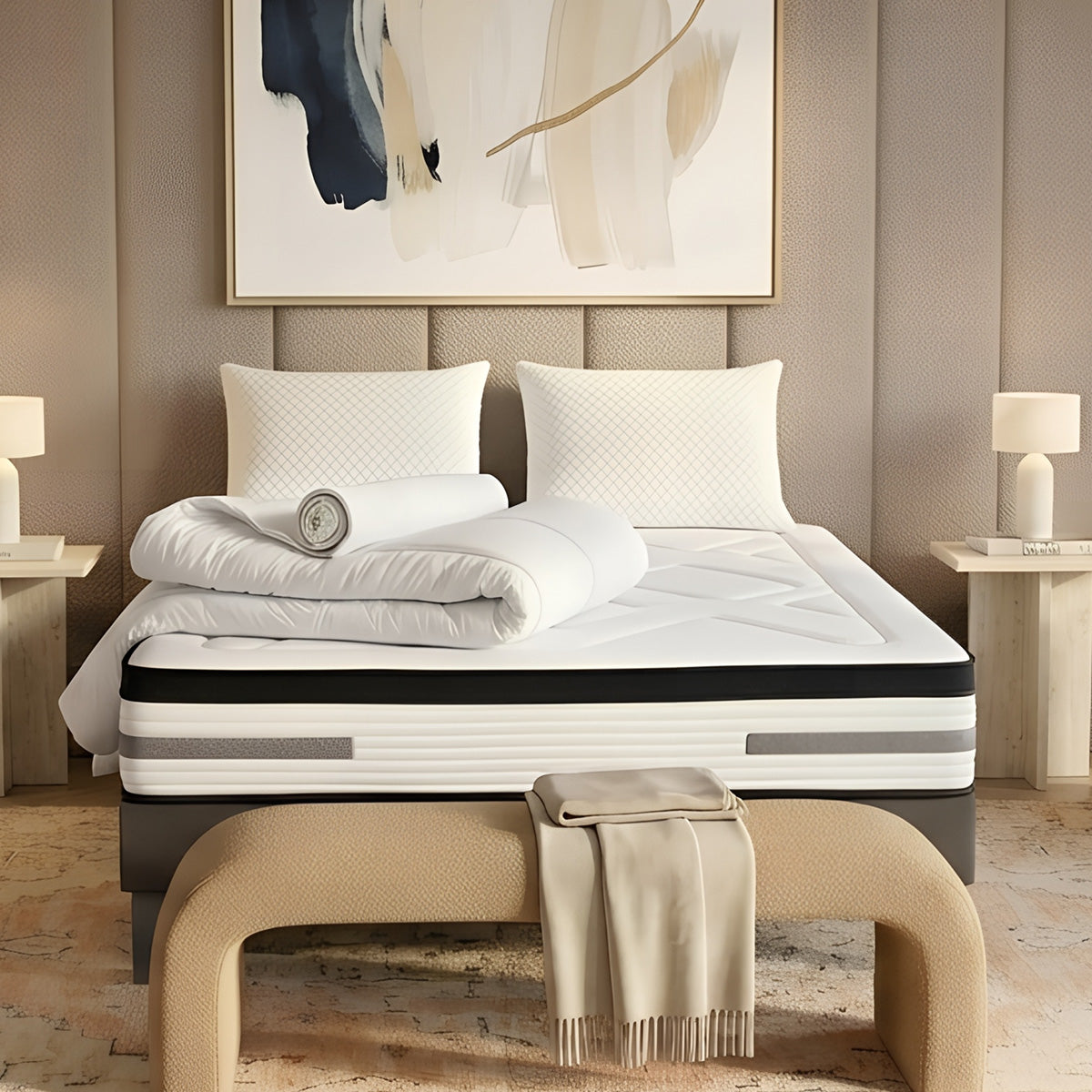 Pack Bellevue - Matelas + Sommier + Accessoires - La chambre équipée en une fois - 24 cm d'épaisseur