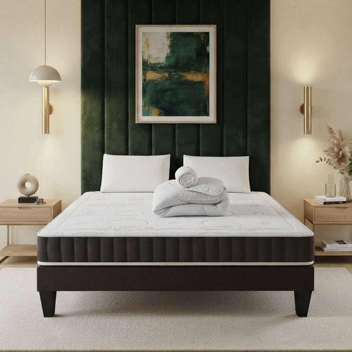 Pack prêt à dormir Intuition - Matelas + Sommier + Couette, oreillers, protège-matelas - 15 cm d'épaisseur
