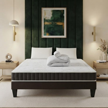 Pack prêt à dormir Intuition - Matelas + Sommier + Couette, oreillers, protège-matelas - 15 cm d'épaisseur
