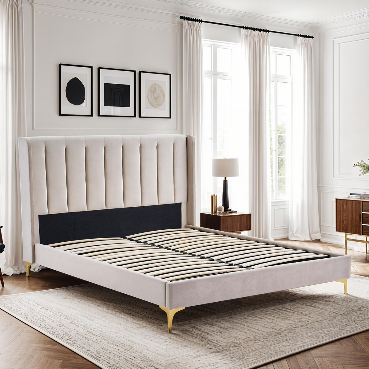 Lit Velours Beige LAVEZZI