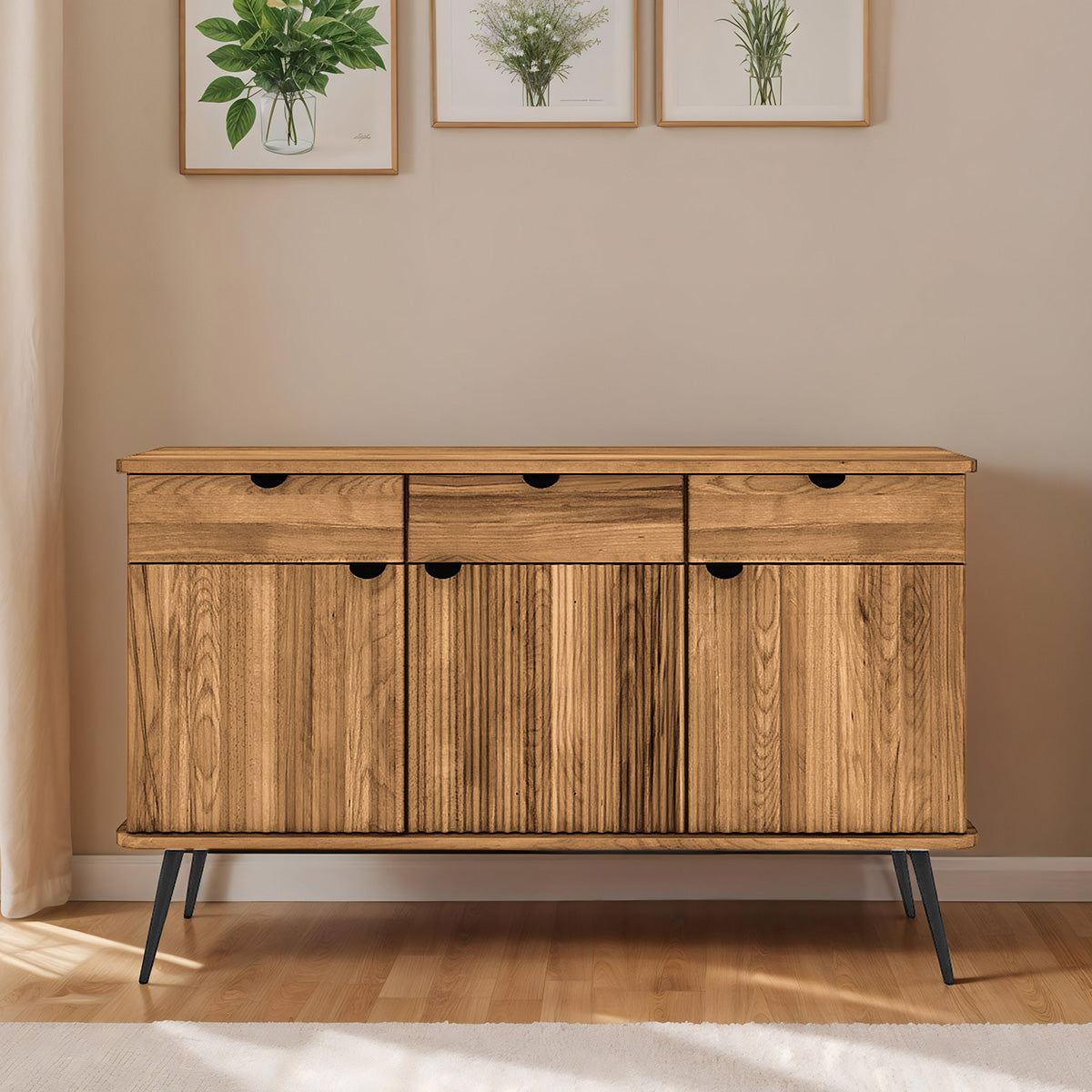 buffet-144-cm-3-portes-3-tiroirs-bois-massif-hetre-amalfi