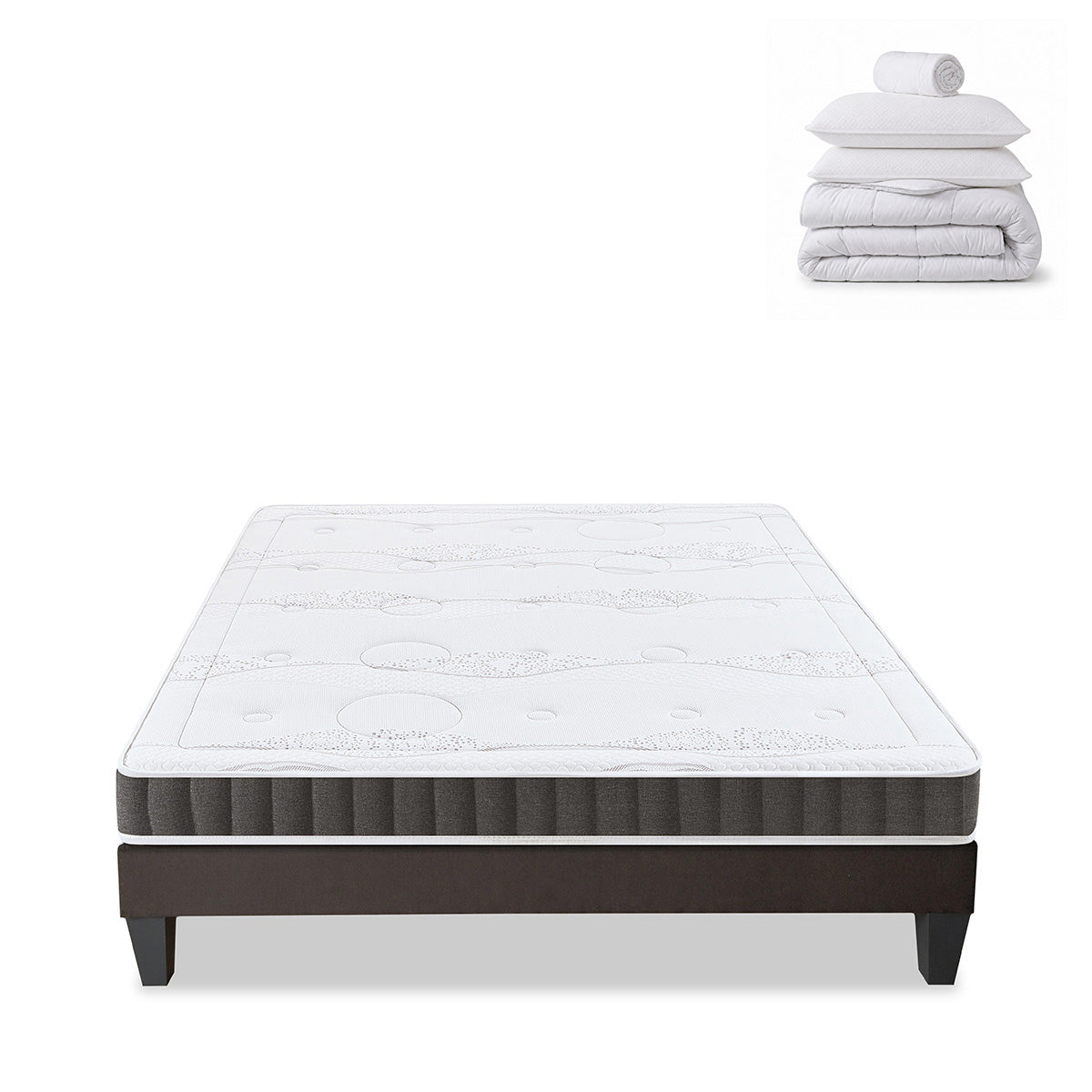 Pack prêt à dormir Intuition - Matelas + Sommier + Couette, oreillers, protège-matelas - 15 cm d'épaisseur