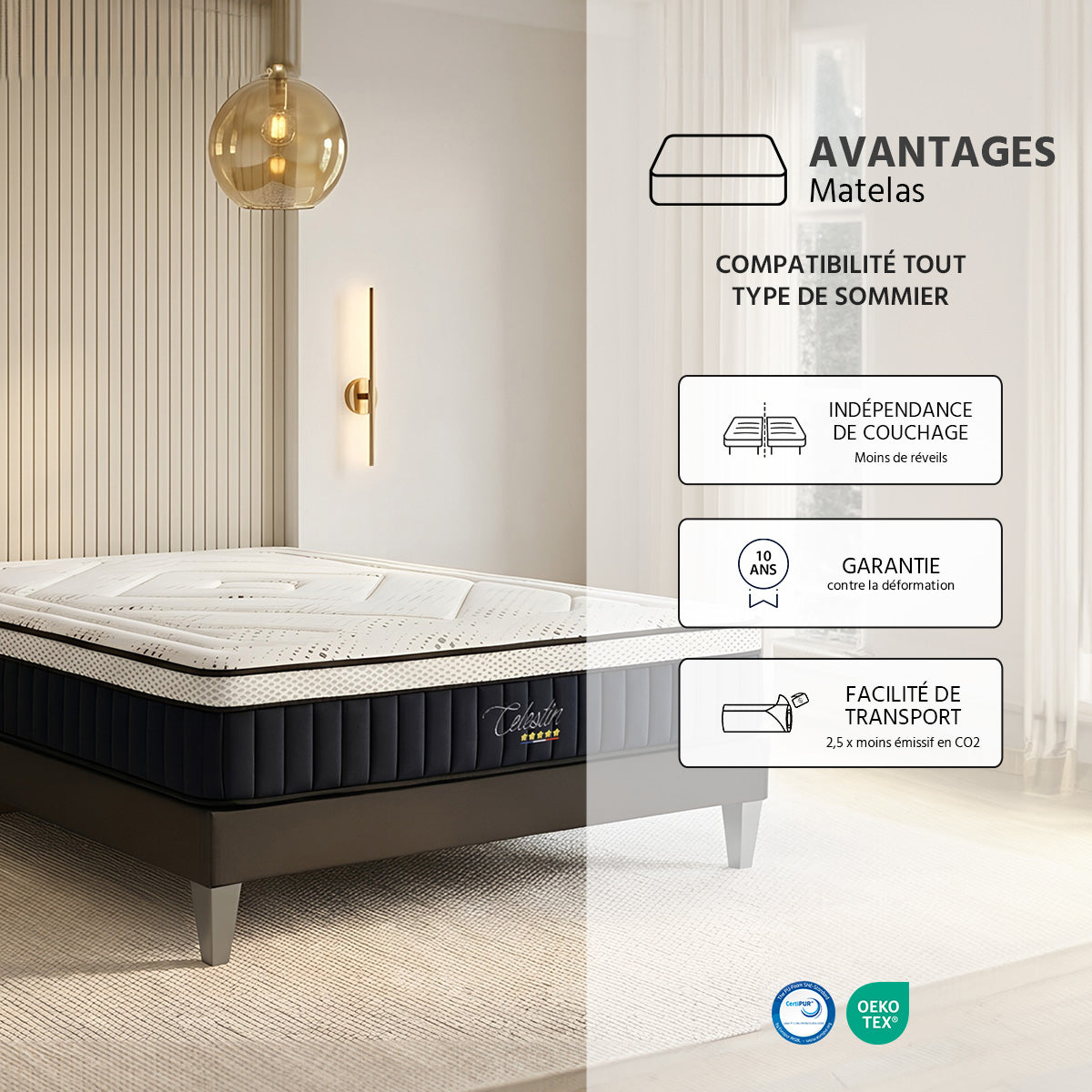 Matelas Célestin 2.0 - Mémoire de forme - Accueil moelleux - 29 cm d'épaisseur
