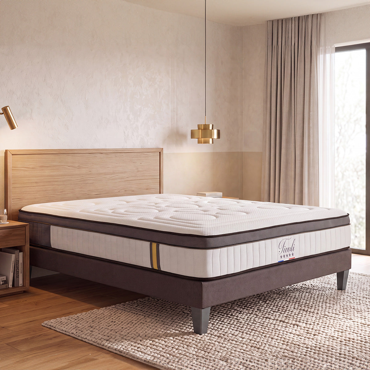 Ensemble Tivoli - Matelas mémoire de forme moelleux + Sommier bois - 25 cm d'épaisseur