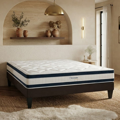 Ensemble Chenonceau - Matelas mémoire de forme 26 cm + Sommier bois - Accueil moelleux, soutien ferme