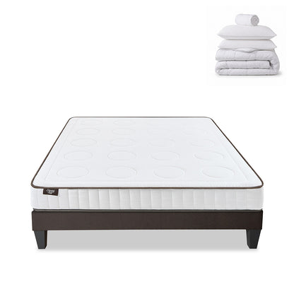 Pack prêt à dormir Cristal - Matelas + Sommier + Couette, oreillers, protège-matelas - 18 cm d'épaisseur