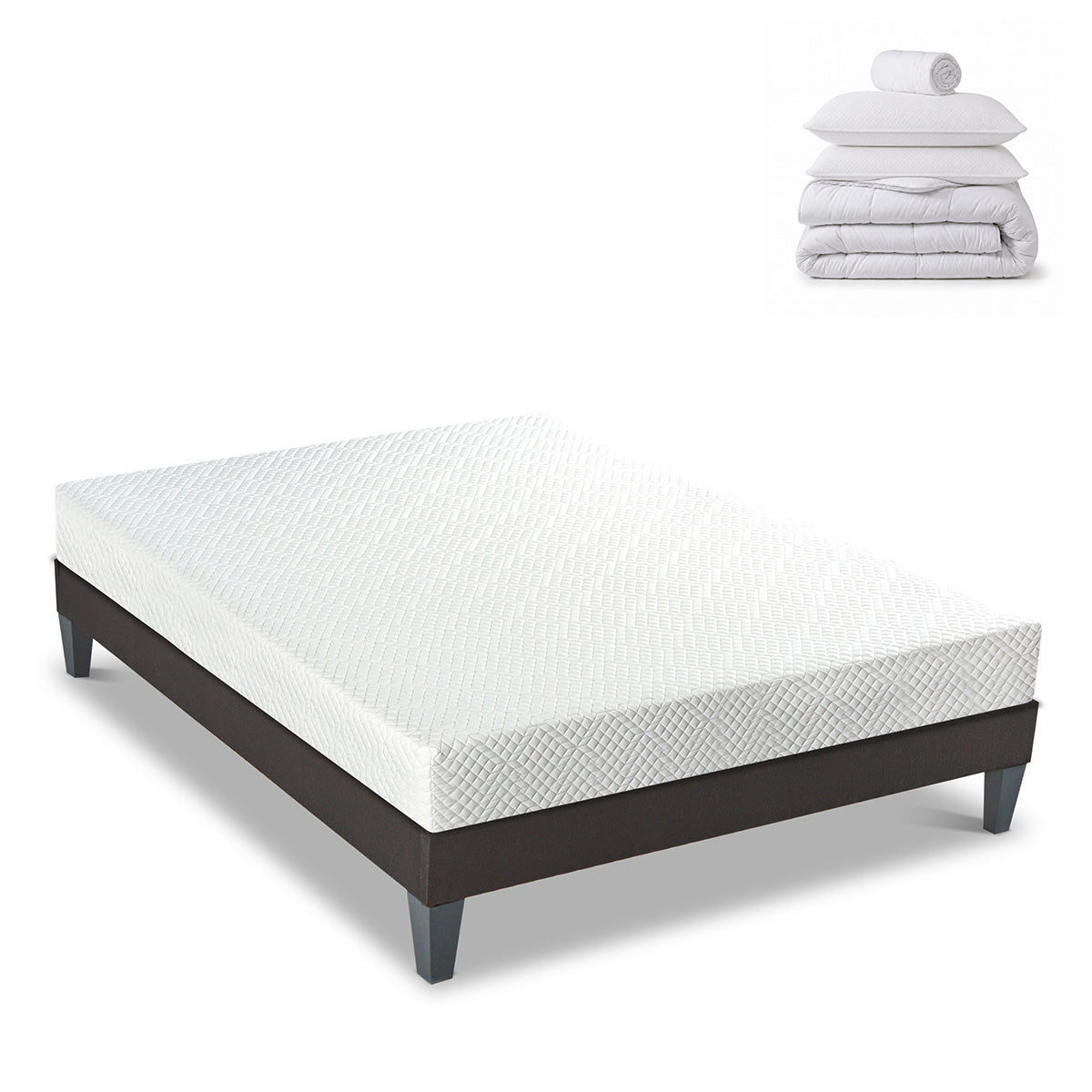 Pack prêt à dormir Absolu - Matelas + Sommier + Couette, oreillers, protège-matelas - 21 cm d'épaisseur