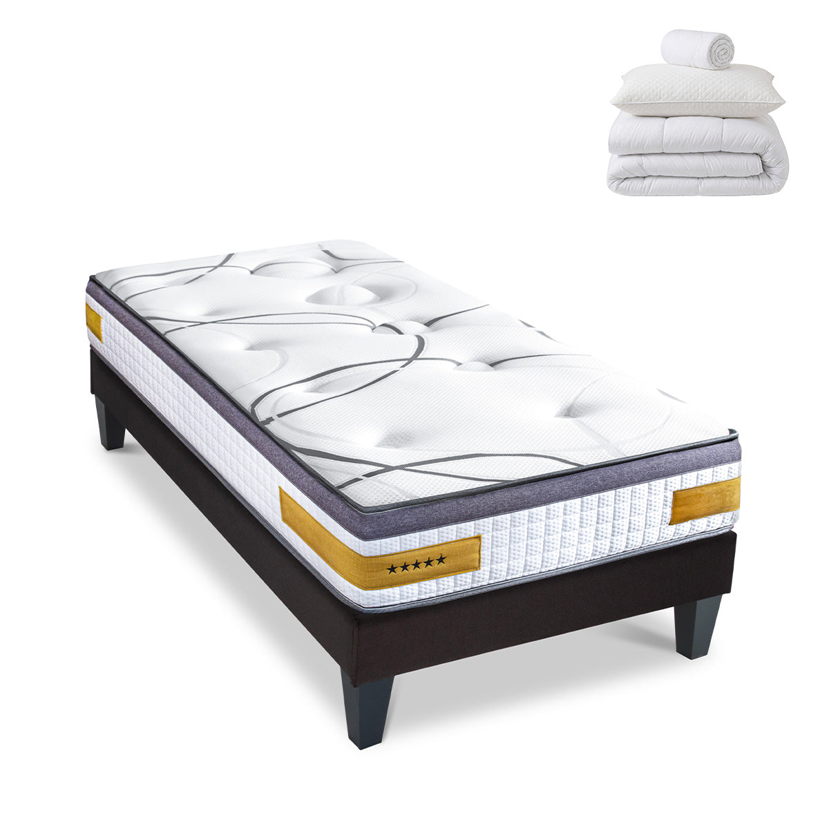 Prêt-à-dormir COPENHAGUE avec Sommier, Couette, Oreillers et Protège-matelas