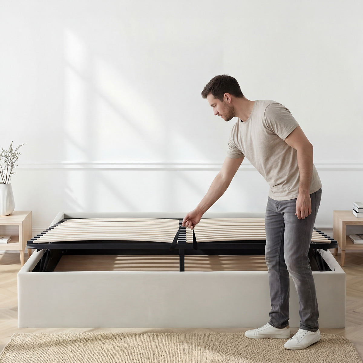 Sommier Coffre Tissu Beige ATLAS