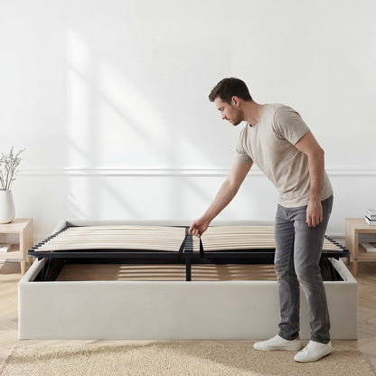 Sommier Coffre Tissu Beige ATLAS