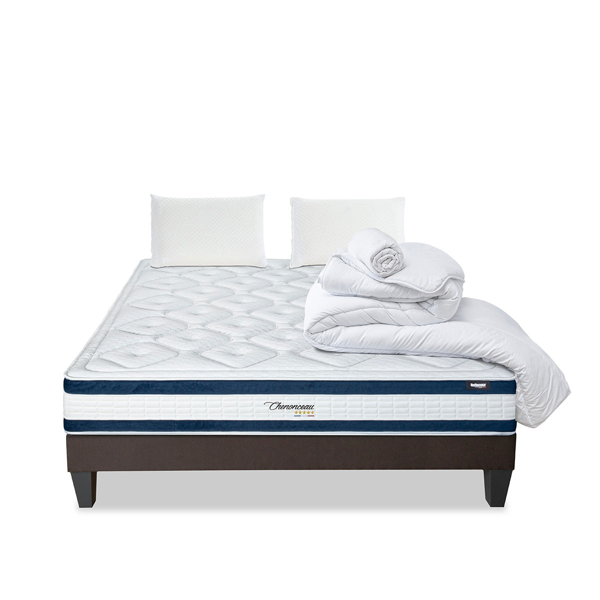 Prêt-à-dormir CHENONCEAU avec Sommier, Couette, Oreillers et Protège-matelas