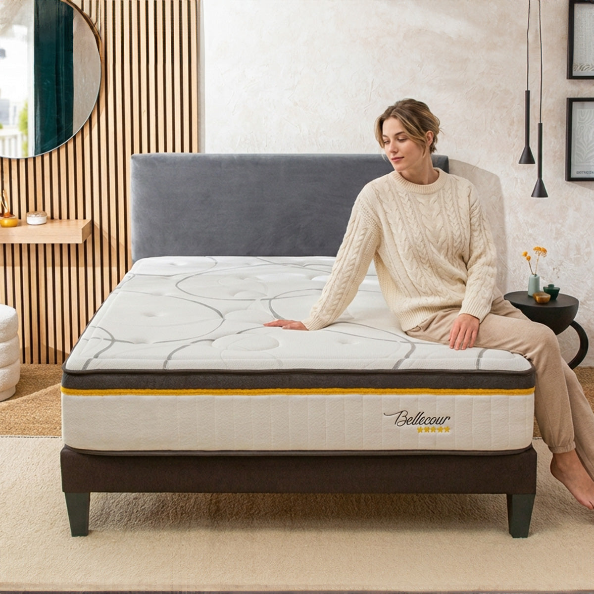 Ensemble Bellecour 3.0 - Matelas hybride ressorts ensachés + Sommier - 30 cm d'épaisseur