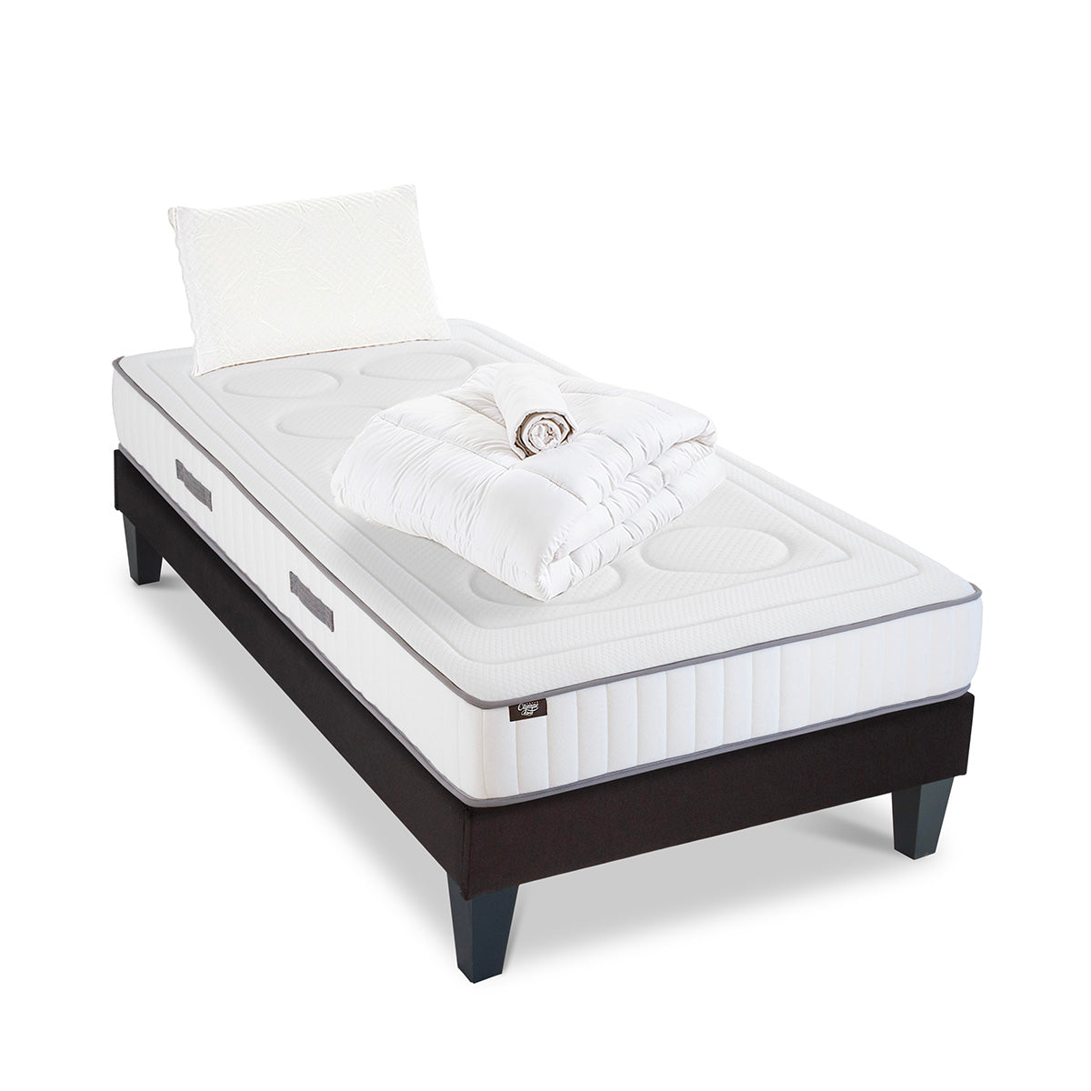 Prêt-à-dormir CRISTAL avec Sommier, Couette, Oreillers et Protège-matelas