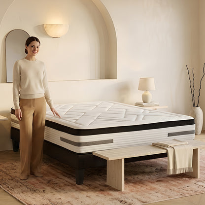 Matelas Bellevue - Ressorts ensachés + mémoire de forme - 24 cm d'épaisseur - Accueil équilibré, soutien ferme