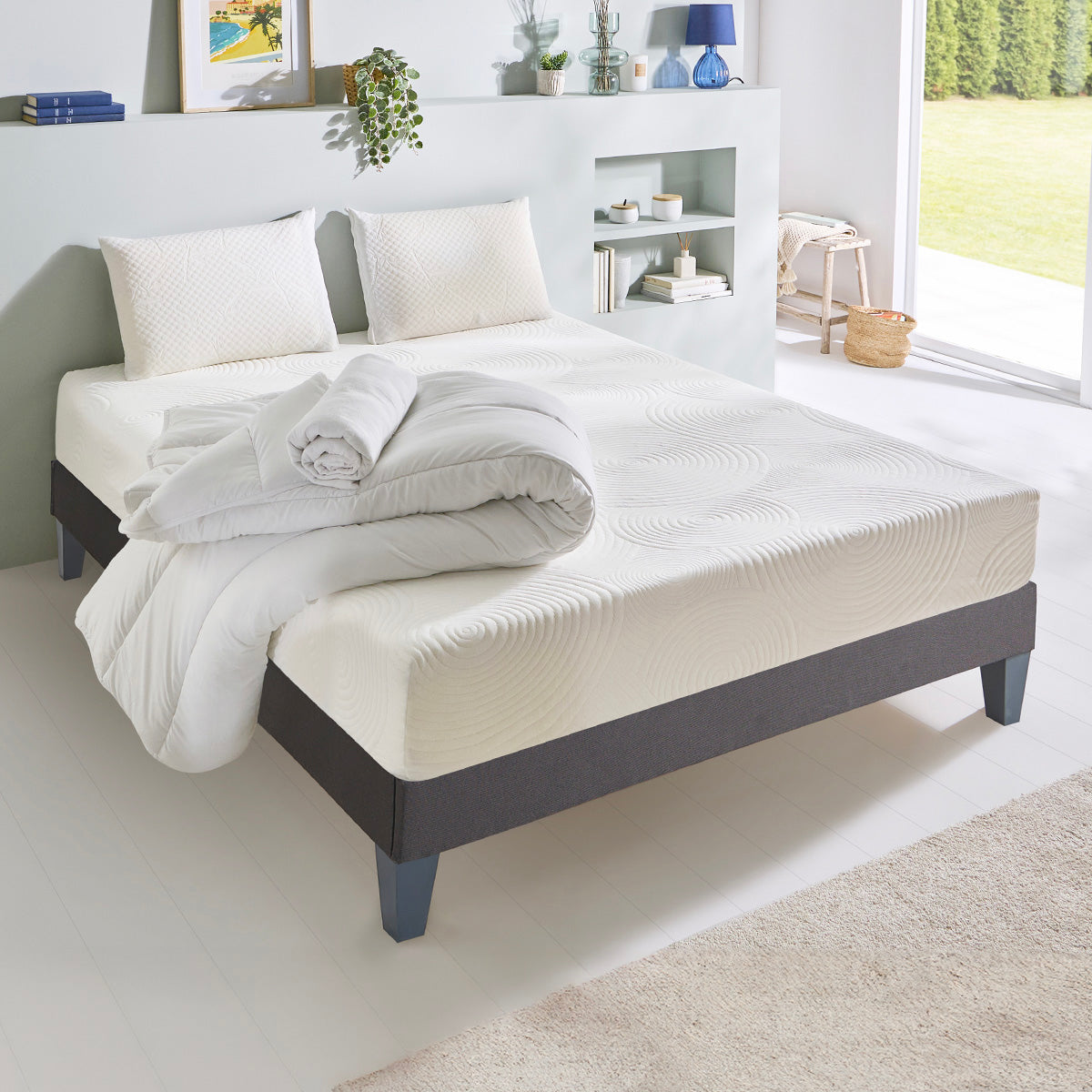 Prêt-à-dormir HÉRA avec Sommier, Couette, Oreillers et Protège-matelas