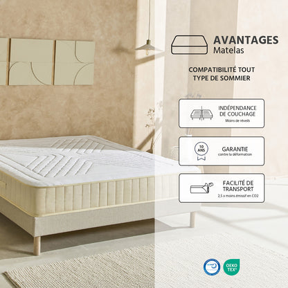 Ensemble Symphonie 2.0 - Matelas mémoire de forme moelleux + Sommier bois - 25 cm d'épaisseur