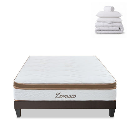 Pack prêt à dormir Zermatt - Matelas + Sommier + Couette, oreillers, protège-matelas - 31 cm d'épaisseur