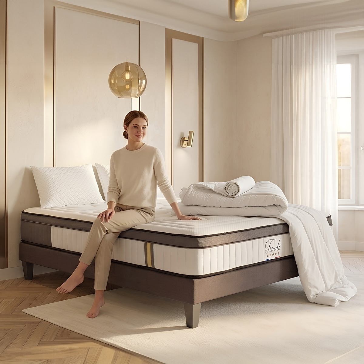 Pack prêt à dormir Tivoli - Matelas + Sommier + Couette, oreillers, protège-matelas - 25 cm d'épaisseur