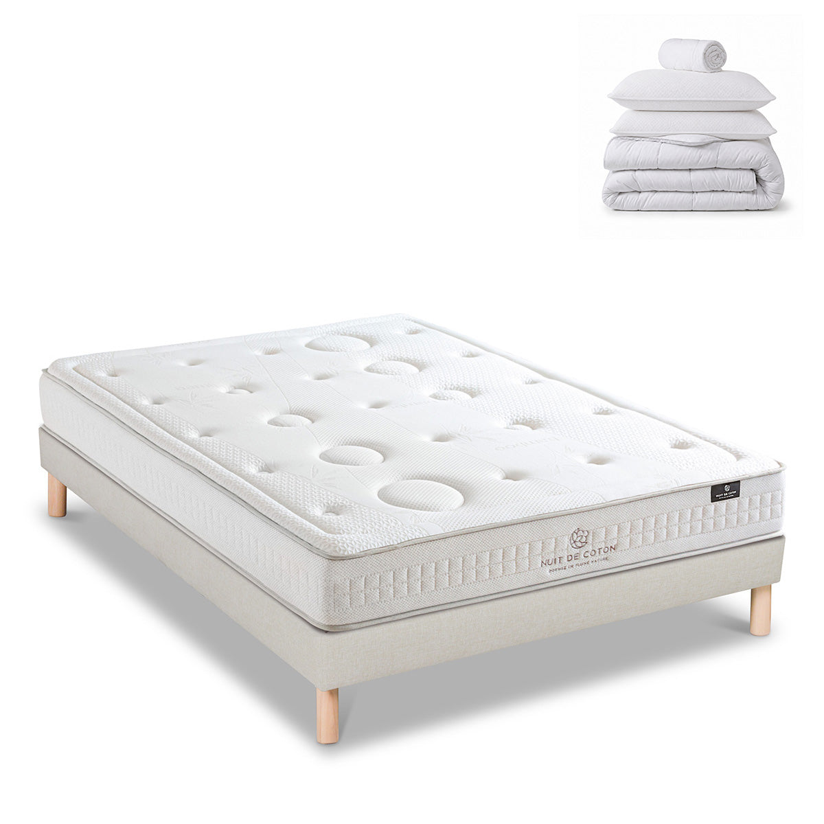 Pack Prélude 2.0 - Matelas + Sommier + Accessoires - La chambre équipée en une fois - 25 cm d'épaisseur